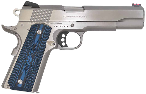 Colt Competition Government Pistol O1073CCS, 38 Super, 5", Blue G10 Grips, Stainless Steel Finish, 9 Rds