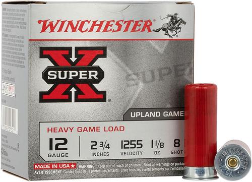 Winchester Super X Heavy Game XU12H8, 12 Gauge, 2-3/4", 1-1/8 oz, 1255 fps, #8 Lead Shot, 25 Rds/Bx