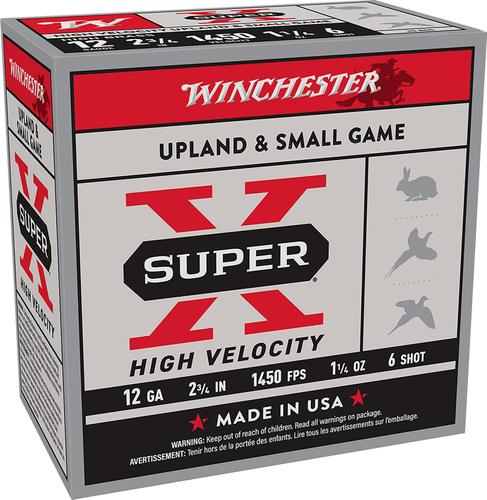 Winchester Super X High Velocity Shotshells X12HV6, 12 Gauge, 2-3/4", 1 1/4 oz, 1450 fps, #6 Steel Shot, 25 Rds/box