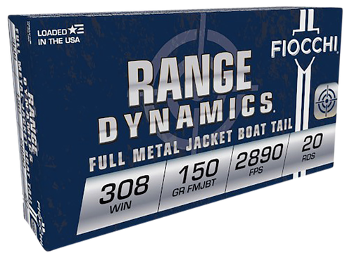 Fiocchi Shooting Dynamics Rifle Ammunition 308A, 308 Winchester, Full Metal Jacket Boat-Tail, 150 GR, 2890 fps, 20 Rd/bx