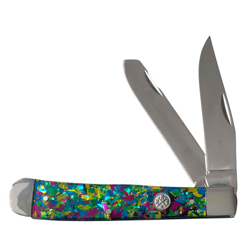 Whiskey Bent Knives Trapper Knife w/Clip Point & Spey Blade, Green Infusion Handle (RN11-84)