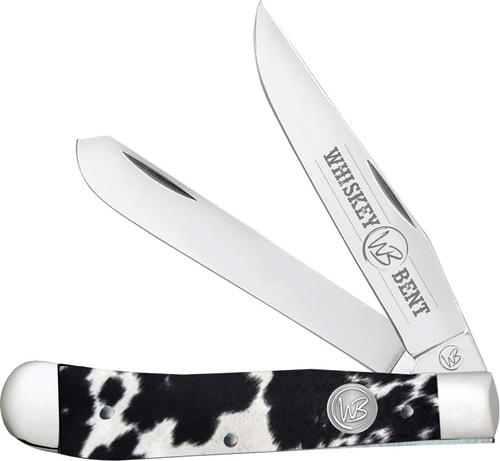 Whiskey Bent Knives Trapper Knife w/Clip Point & Spey Blade, Black Hide Handle (WB11-05)