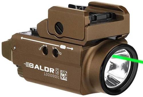Olight Baldr S Weaponlight, 800 Lumens, Desert Tan Finish, White LED, Green Laser