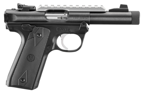 Ruger Mark IV Pistol 40190, 22 LR, 4.4", Black Polymer Grips, Black Hard Coat Anodized Finish, Silver Rail, 10 Rd