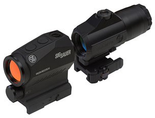 Sig ROMEO5 Red Dot Sight w/JULIET3 Magnifier, 1x20mm, 2MOA Dot, 0.5 MOA Adjustment, 3x Magnifier Graphite