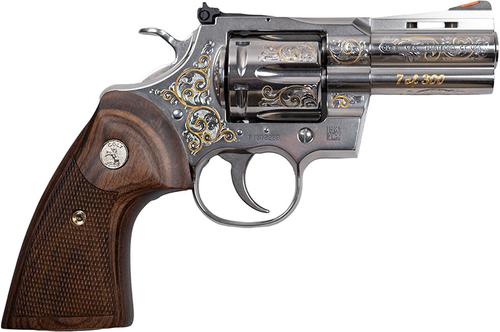 Custom & Collectible Engraved Colt Python CNCPYTHN-WROP3, 357 Magnum, 3", Wood Grips, Engraved Stainless Steel Finish, 6 Rds