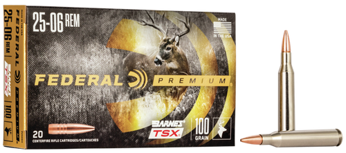 Federal Premium Vital-Shok Rifle Ammunition P2506H, 25-06 Remington, Barnes Triple Shock X-Bullet, 100 GR, 3210 fps, 20 Rd/bx