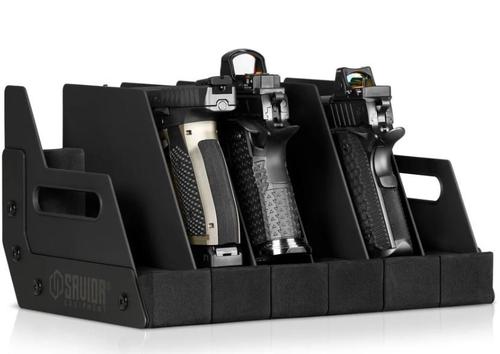 Savior Equipment Pistol/Revolver Storage Rack, 6-Slot, Black (RK-HAND-XSIX-BK)