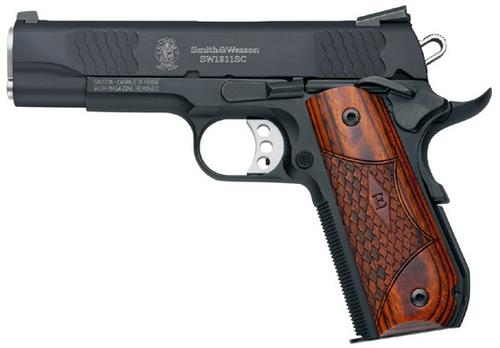Smith & Wesson 1911 eSeries Pistol 108483, 45 ACP, 4.25 in, Laminate Wood/Rounded Butt Grip, Black Finish, 8 Rd