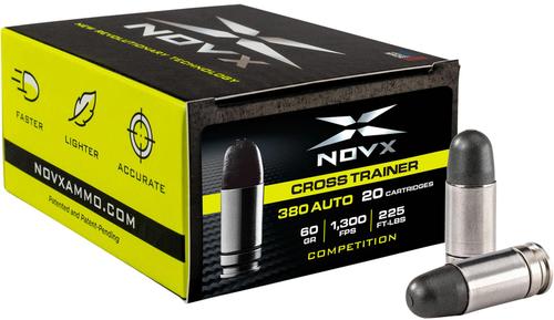 NovX Cross Trainer Pistol Ammunition 380CTCSS20, 380 Automatic Colt Pistol ACP, Copper Polymer Frangible, 60 gr, 1300 fps, 20 Rd/Bx