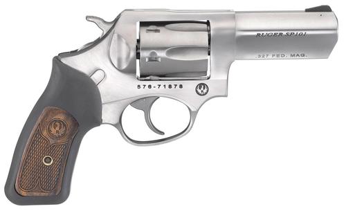 Ruger SP101 Standard Revolver 5784, 327 Federal Mag, 3", Black Rubber w/Wood Insert Grips, Stainless Steel Finish, 6 Rd