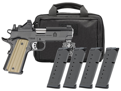 Springfield 1911 Operator AOS Gear Pac Optic Ready Pistol PO9227AOSPAC, 9mm, 4.25in, VZ G10 Grips, Black Cerakote Finish, 9 Rds