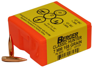 Berger Hunting Bullets 7 MM, .284 Diameter, 168 Grain, Match Grade Classic Hunter, 100 Per Box (28570), Not Loaded