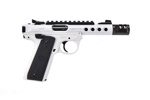 Ruger Mark IV 22/45 Lite Rimfire Pistol 43950, 22 LR, 4.4" Compensator, Black Polymer Grip, Storm Trooper White Cerakote, 10 Rd