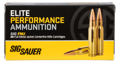 Sig Elite Performance Rifle Ammunition, 308 Winchester, FMJ, 150 Gr, 2900 FPS, 20 Rds/Bx