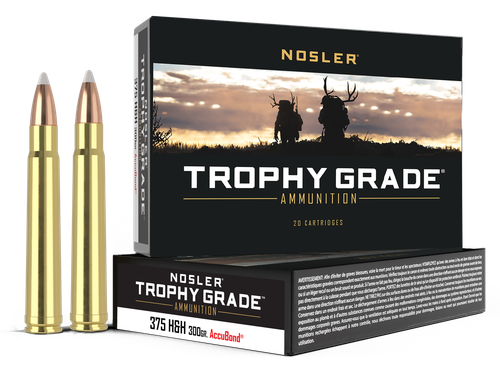 Nosler Trophy Grade Hunting Rifle Ammunition 60070, 375 Holland H&H Magnum, AccuBond, 300 GR, 20 Rd/bx
