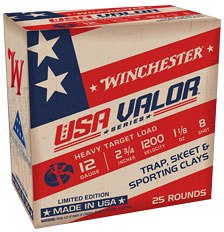 Winchester USA Valor Shotshells USAV128, 12 Gauge, 2-3/4", 1-1/8 oz, 1200 fps, #8 Lead Shot, 25 Rds/Bx