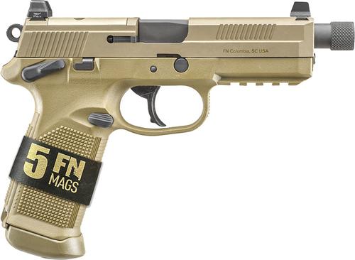 FN Herstal FNX Tactical Bundle 66-101634, 45 ACP, 5.3", Black Threaded Barrel, FDE Serrated Slide/Frame, 15 Rds
