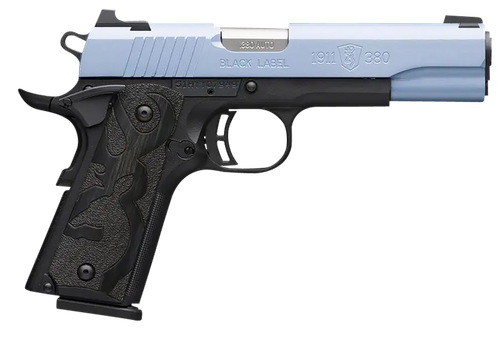 Browning Arms 1911 Black Label Pistol 051989492, 380 ACP, 3.63", Black Laminate Wood Grips, Polar Blue Cerakote Slide, 10 Rds
