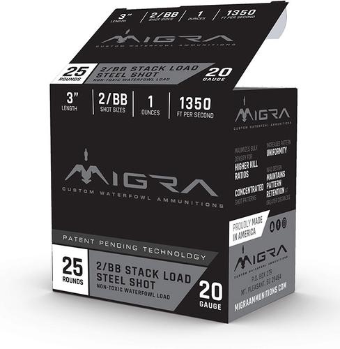 Migra Custom Waterfowl Shotshells M20S24, 20 Gauge, 3", 1 oz, #2/4 Shot, 1350 fps, 25 Rds/Bx