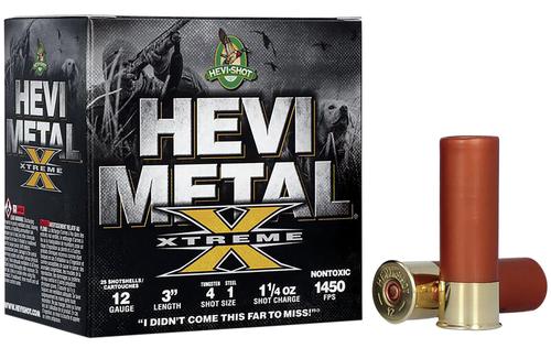 HEVI-Shot HEVI-Metal Extreme Shotshells HS38122, 12 Gauge, 3", 1 1/4 oz, 1450 fps, #4 & 1 Shot, 25 Rds/box