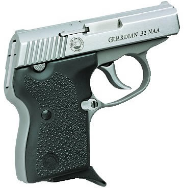 North American Guardian Pistol 32NNA, 32 North American, 2 1/2", Black Rubber Grip, Stainless Finish, 6 Rd