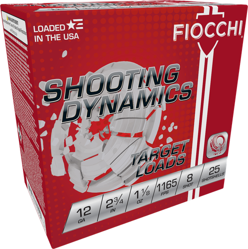 Fiocchi Shooting Dynamics Light Clay Target Loads 12SD18L8, 12 Gauge, 2-3/4", 1-1/8 oz, 1165 fps, #8 Lead Shot , 25 Rds/Bx