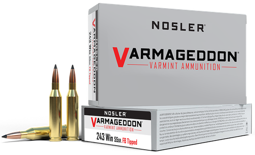 Nosler Varmageddon Rifle Ammunition 65165, 243 Winchester, Flat Base Tipped, 55 GR, 3800 fps, 20 Rd/bx