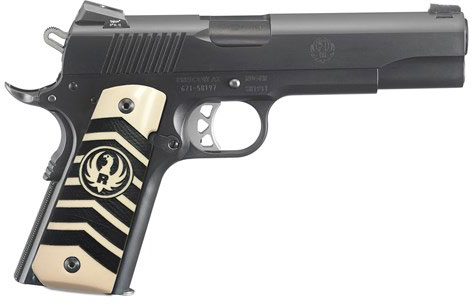 Ruger SR1911 Night Watchman Pistol 6756, 10mm, 5", Chevron Ivorylite Grips, Black Nitride Finish, 8 Rds