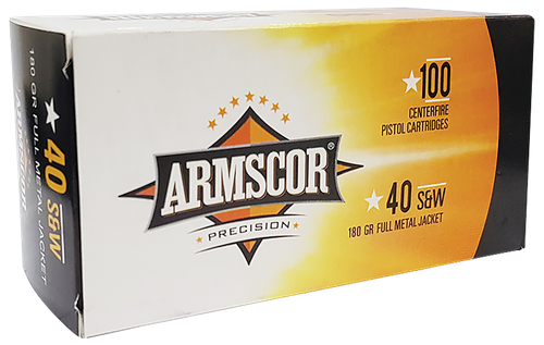 Armscor Pistol Ammunition 50316, 40 S&W, Full Metal Jacket, 180 gr, 953 fps, 100 Rd/Bx