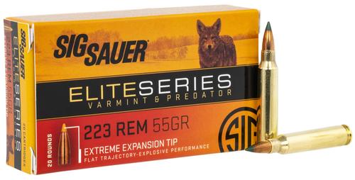 Sig Elite Hunting Rifle Ammunition, 223 Remington, Extreme Expansion Tip, 55 gr, 3340 fps, 20 Rd/Bx