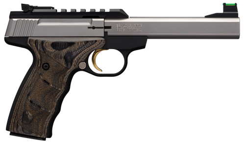 Browning Buck Mark Plus Pistol 051531490, 22 Long Rifle (LR), 5.5", Black wood Laminate (Ultragrip Deluxe), Stainless Steel Finish, 10 Rds
