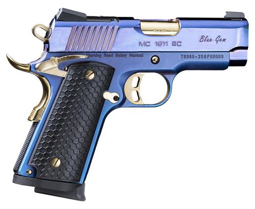 EAA MC1911SC Optic Ready Pistol 391038, 9mm Luger, 3.40in, Black Polymer, Blue Gem PVD  w/Gold Controls Finish, 8 Rds