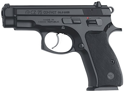 CZ 75 Semi-Auto Compact Pistol 01194, 9mm, 3.8", Rubber Grip, Black Finish, 13 Rd, w/Decocker, Alloy Frame