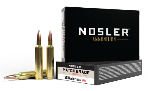 Nosler Match Grade Rifle Ammunition 51287, 28 Nosler, Custom Competition, 168 GR, 3075 fps, 20 Rd/Bx