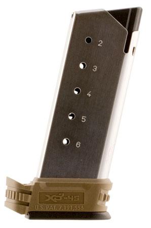 Springfield XD-S 45 Automatic Colt Pistol (ACP) 6 Rounds Flat Dark Earth/Silver Replacement Magazine