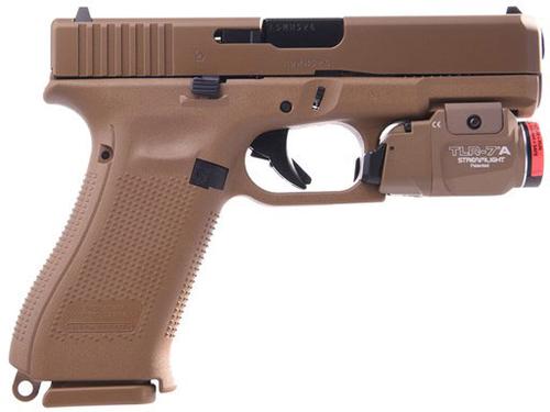 Glock 19 Gen5 Pistol UX1950203SL, 9mm, 4.48 in, FDE Polymer Grip, FDE Finish, Streamlight TLR7A, Fixed Sights, 15 Rds
