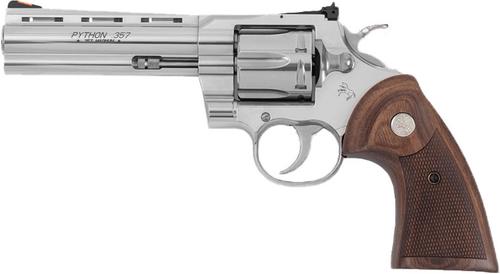 Colt Python Revolver PYTHON-SP5WTS, 357 Magnum, 5", Walnut Grips, Stainless Steel Finish, 6 Rds