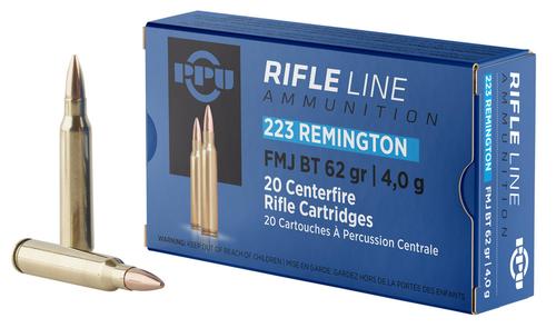 Prvi Partizan Rifle Ammunition PP223F2, 223 Remington, Full Metal Jacket Boat Tail, 62 gr, 3042 fps, 20 Rd/Bx