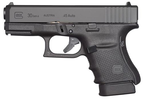 Glock G30 Gen 4 Pistol UG3050201, 45 ACP, 3.7", Black Polymer Grips, Black Finish, 10 Rds