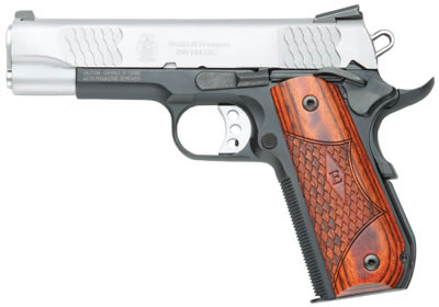 Smith & Wesson 1911 eSeries Pistol 108485, 45 ACP, 4.25 in, Wooden Laminate Grip, Black/Stainless Finish, 8 Rd