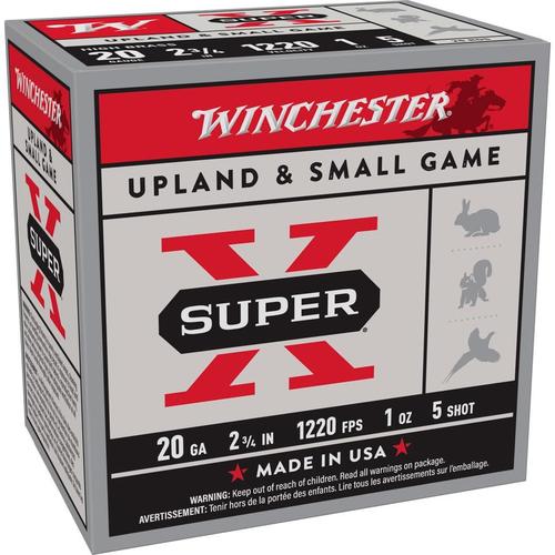 Winchester Super X High Brass Game Load X205, 20 Gauge, 2-3/4", 1 oz, 1220 fps, #5 Lead Shot, 25 Rds/Bx