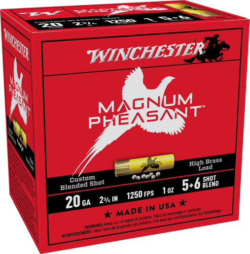 Winchester Magnum Pheasant Shotgun Shells, 20 Gauge, 2-3/4", 1 oz, 1250 fps, #5/6 Blended Shot, 25 Rds/Bx