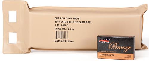 PMC Battle Pack Rifle Ammunition 223ABP, 223 Remington, Full Metal Jacket Boat Tail, 3200 fps, 200 Rd/box