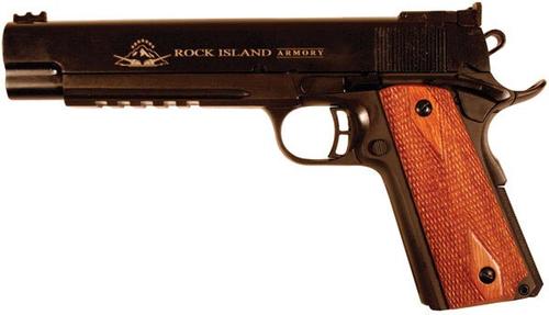 Rock Island Armory Pro Match 1911 Semi-Auto Pistol 51529, 45 ACP, 6 in, Wood Grip, Matte Nickel Finish, 8 Rd