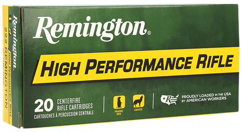 Remington Rifle Ammuntion R222R1, 222 Remington, Pointed Soft Point (SP), 50 GR, 3140 fps, 20 Rd/bx