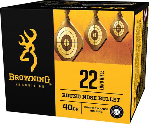 Browning BPR Performance Rimfire Ammunition, 22 LR, Round Nose, 40 GR, 1255 fps, 400 Rd/bx