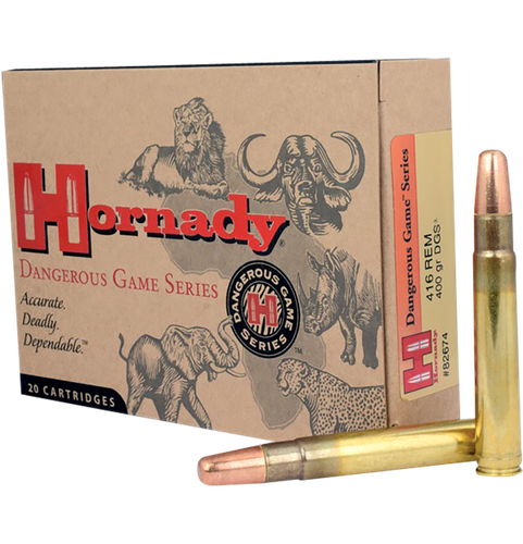 Hornady DGS Rifle Ammunition 82674, 416 Remington Magnum, Dangerous Game Solid, 400 GR, 2400 fps, 20 Rd/bx