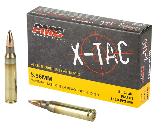 PMC X-Tac Rifle Ammunition 556X, 5.56mm NATO, Full Metal Jacket Boat-Tail, 55 GR, 3120 fps, 20 Rd/bx