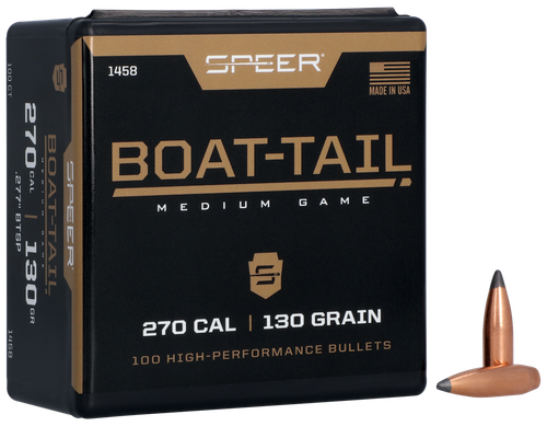Speer 270 Caliber 130 Grain Spitzer/Boat Tail 100/Box (1458), Not Loaded
